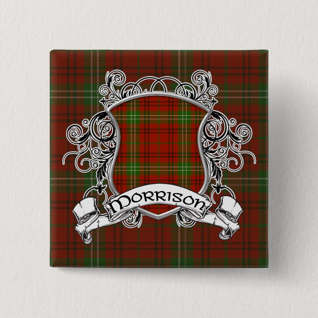Morrison Tartan Shield 2 Inch Square Button (Front)