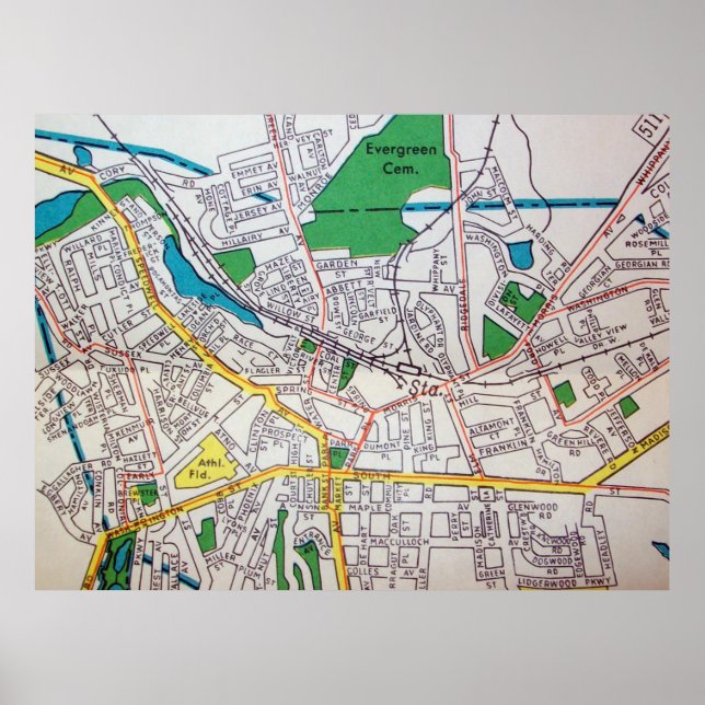 Morristown, NJ Vintage Map Poster (Front)