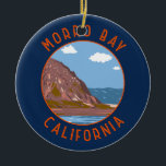Morro Bay California Retro Distressed Circle Ceramic Ornament<br><div class="desc">Morro Rock in a vector art style. It's known for Morro Rock,  an ancient volcanic mound at the end of Morro Rock Beach.</div>