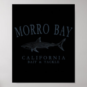 Morro bay california shark retro slate art fishing poster
