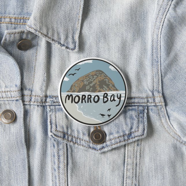 Morro Bay Central California Illustration Beach  3 Inch Round Button (In Situ)