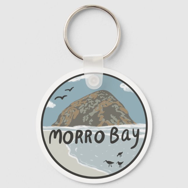 Morro Bay Central California Illustration Beach Keychain (Front)