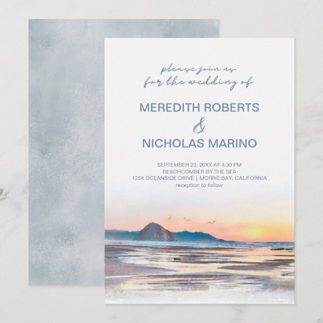 Morro Bay | Watercolor Beach Seascape Wedding Invitation (Front/Back)