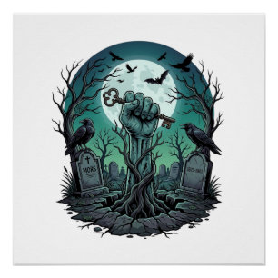 Mors Zombie Hand Skeleton Key Tombstone Ravens Hal Poster