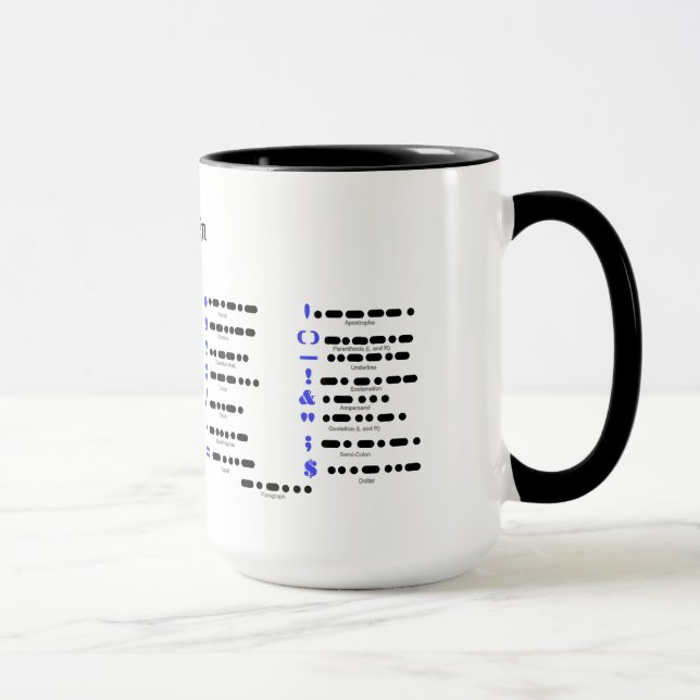 Morse Code Alphabet and Punctuation Chart Mug (Right)