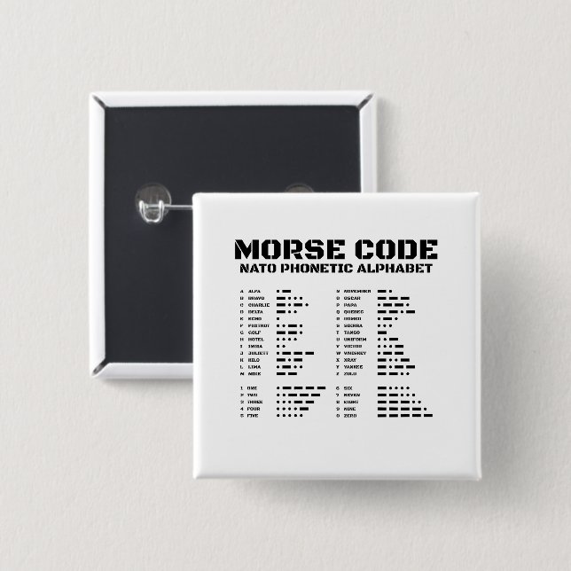 Morse Code NATO Phonetic Alphabet 2 Inch Square Button (Front & Back)
