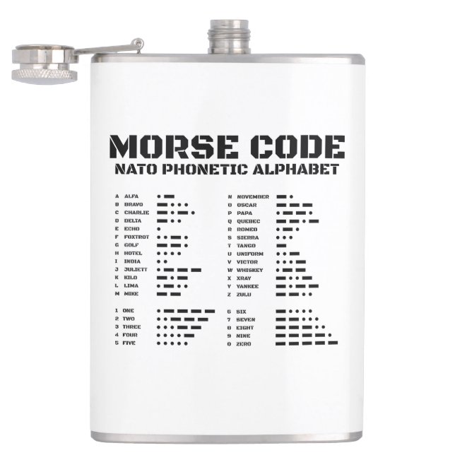 Morse Code NATO Phonetic Alphabet Hip Flask (Opened)