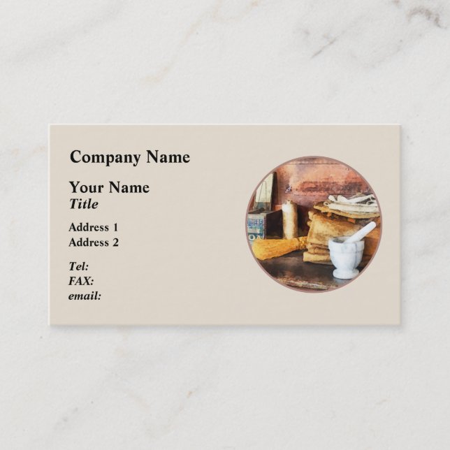Mortar and Pestle and Box of Cocoa Business Card (Front)