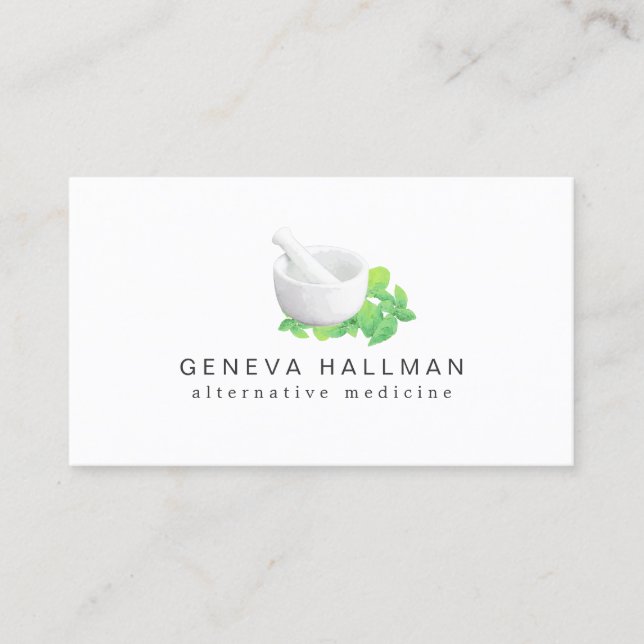 Mortar and Pestle Illustration Natural Health Business Card (Front)