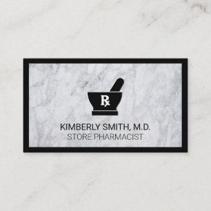 Mortar and Pestle White Marble Black Border Business Card