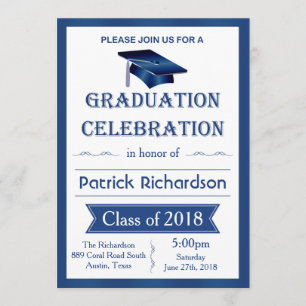 Mortar, blue & white Graduation Party Invitation