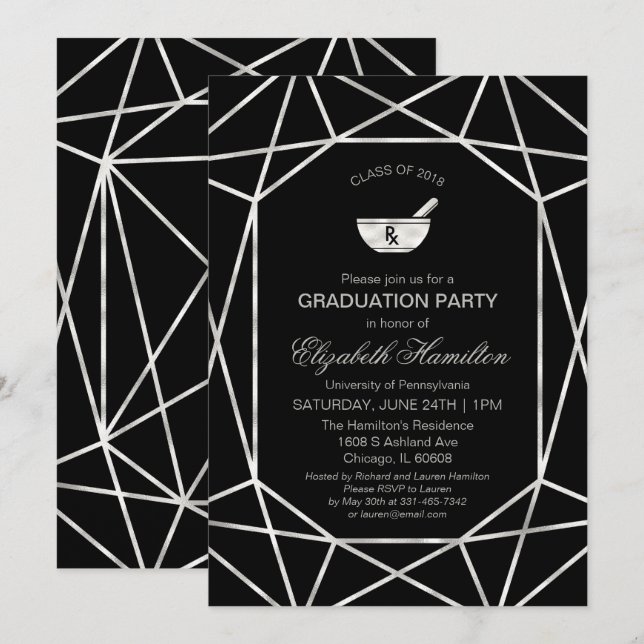 Mortar & Pestle Rx Pharmacy School Grad Party Gem Invitation (Front/Back)