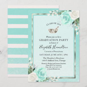Mortar Pestle Rx Pharmacy School Grad Party Teal Invitation