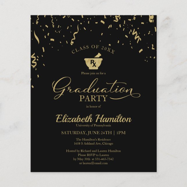 Mortar Pharmacy Grad Party Budget Invitation (Front)
