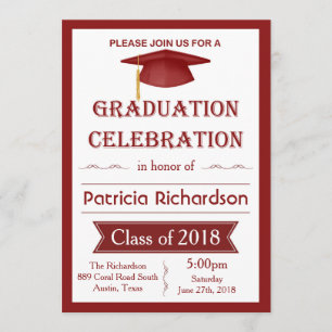 Mortar, red & white Graduation Party Invitation