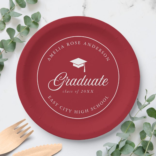 Mortarboard Script Editable Colour Graduate Paper Plate (Creator Uploaded)