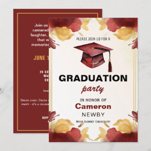 🎓Mortarboard Watercolor Graduation party  Invitation