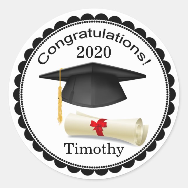 Mortier noir, diplôme Votre nom Graduation Sticker