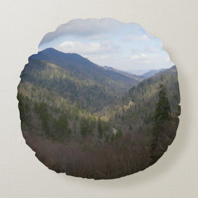 Morton Overlook at Great Smoky Mountains Round Pillow (Front)