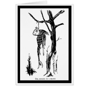 Morue, accrochée à une branche