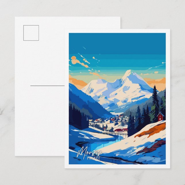 Morzine France Art Vintage Travel Illustration Postcard (Front/Back)