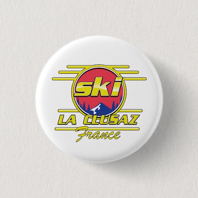 Morzine France Ski 80s logo 1 Inch Round Button (Front)