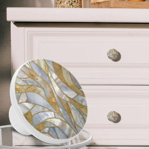 Mosaic Abstract art -Pearl, moonstone and gold Ceramic Knob
