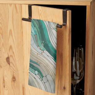 Mosaic Abstract art - Pearl, Taupe and Emerald Kitchen Towel