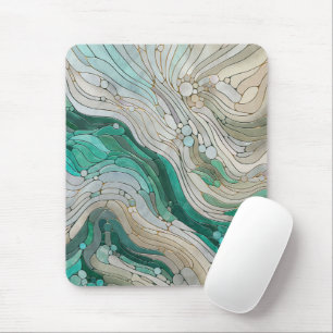 Mosaic Abstract art - Pearl, Taupe and Emerald Mouse Pad
