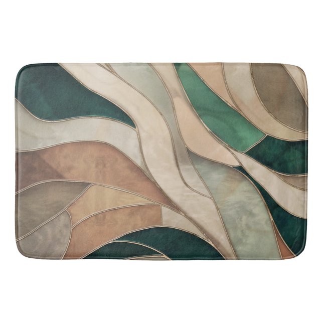 Mosaic Abstract art - Taupe and Emerald Bath Mat (Front)