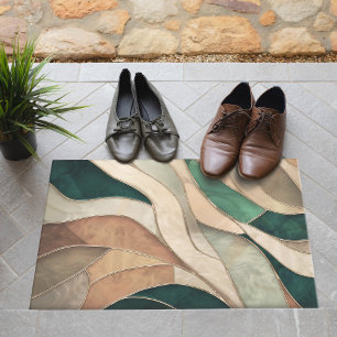 Mosaic Abstract art - Taupe and Emerald Doormat