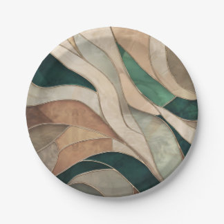 Mosaic Abstract art - Taupe and Emerald Paper Plate