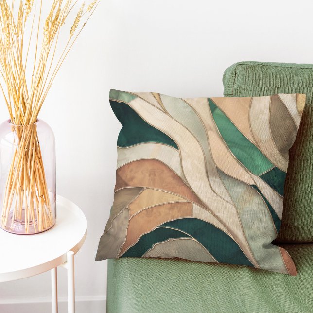 Mosaic Abstract art - Taupe and Emerald Throw Pillow (Creator Uploaded)