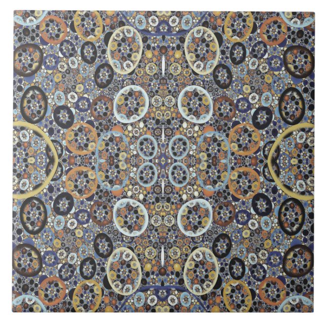 Mosaic Abstract Blue Gold White Fractal Art Tile (Front)