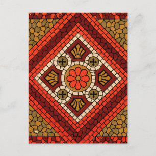 Mosaic Abstract Floral Art red and brown Postcard