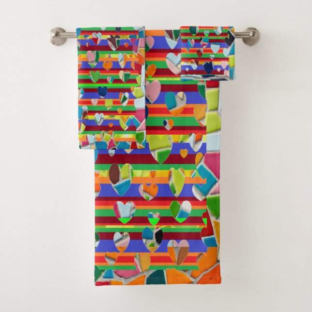 Mosaic Abstract Heart Bath Towel Set (Insitu)