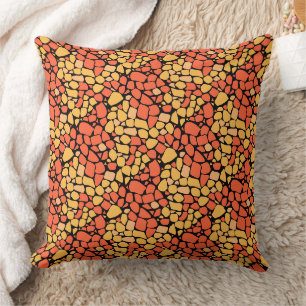 Mosaic abstract pattern tile yellow orange black throw pillow
