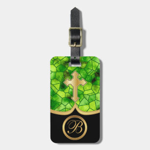 Mosaic Abstract Stain Glass   Golden Cross Luggage Tag