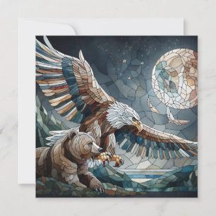 Mosaic Ai Art   Brown Bear and an Eagle Full Moon