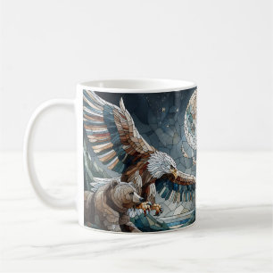 Mosaic Ai Art Brown Bear and an Eagle Full Moon Coffee Mug