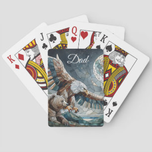 Mosaic Ai Art Brown Bear and an Eagle Full Moon Playing Cards