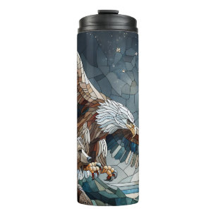 Mosaic Ai Art Brown Bear and an Eagle Full Moon Thermal Tumbler