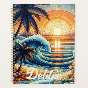 Mosaic Ai Art Ocean Sunset and Palm Trees Planner