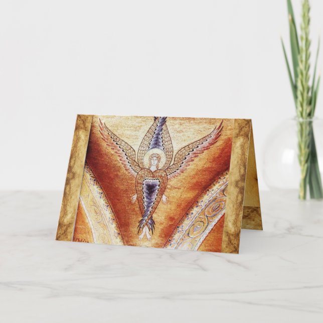MOSAIC ANGEL , Brown Parchment Holiday Card (Front)