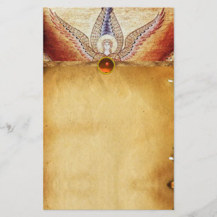 MOSAIC ANGEL  Brown Parchment Orange Agate Stationery