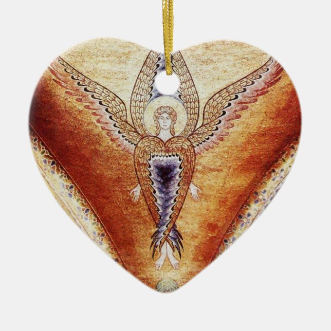 MOSAIC ANGEL  Brown Parchment ,Red Ruby Ceramic Ornament (Front)