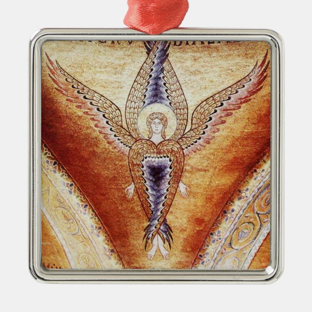 MOSAIC ANGEL  Brown Parchment ,Red Ruby Metal Ornament (Front)