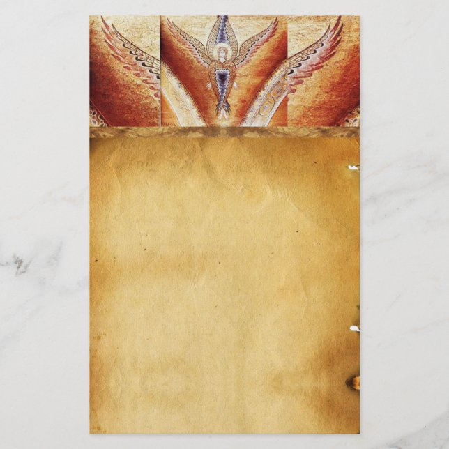 MOSAIC ANGEL  Brown Parchment Stationery (Front)