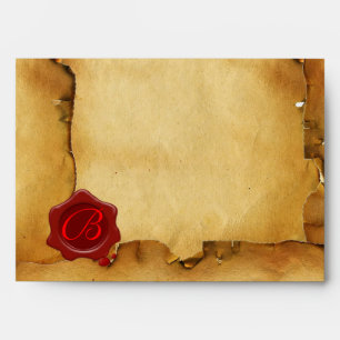 MOSAIC ANGEL RED WAX SEAL MONOGRAM BROWN PARCHMENT ENVELOPE