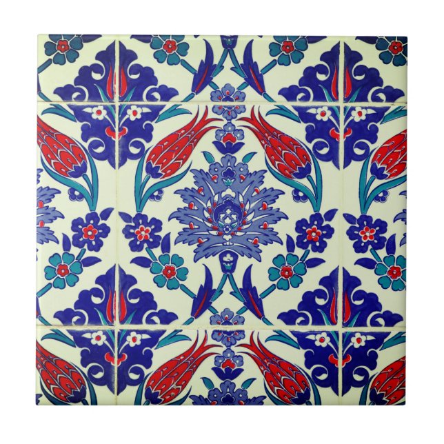 Mosaic antique painting of flowers ceramic tile (Front)